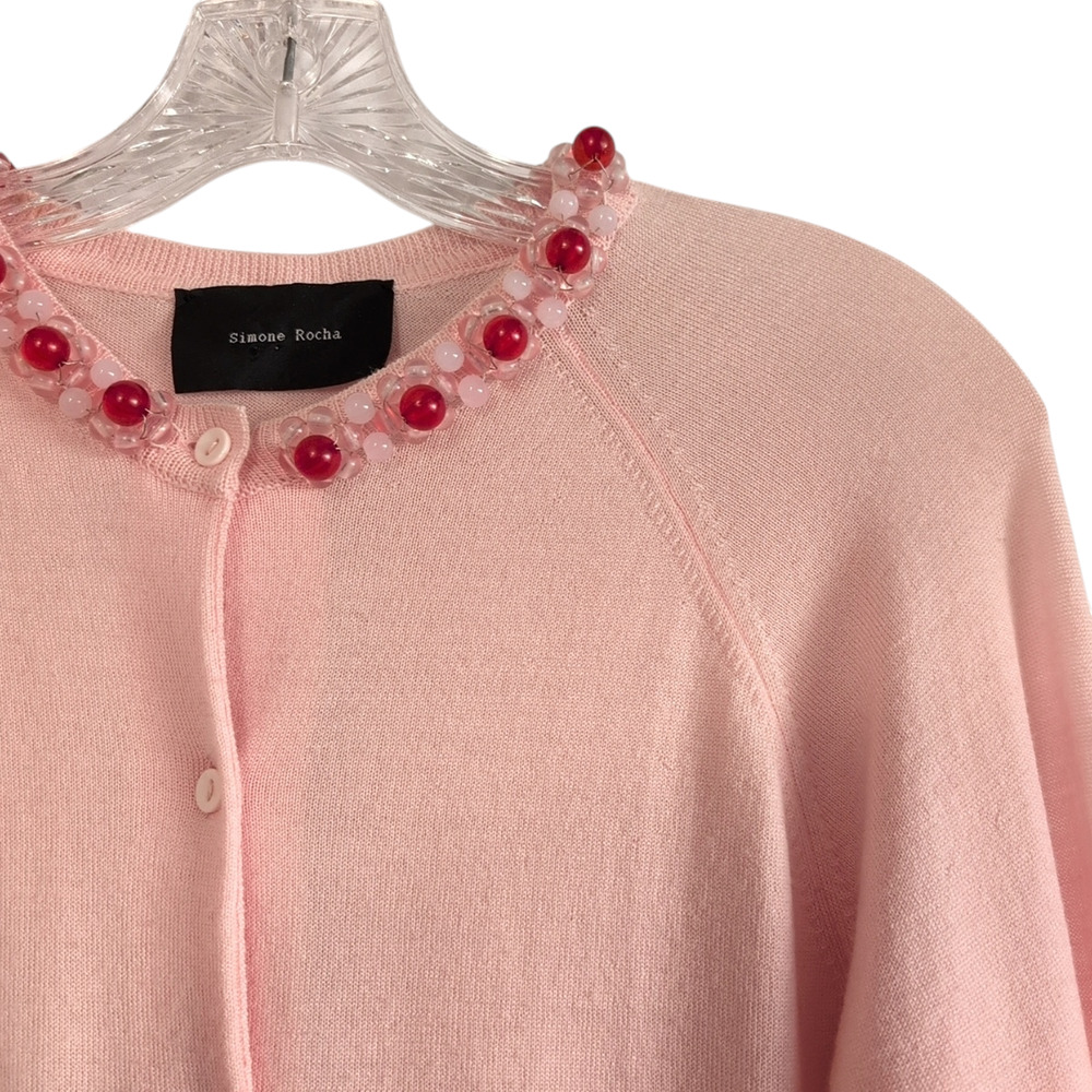 Simone Rocha Embellished Pink Merino Wool Cardigan, size XS, made in Italy - Picture 11 of 12